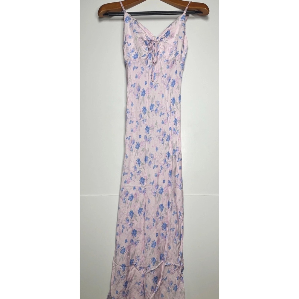 Wild Fable‎ Bodycon Maxi Slip Dress Womens XS Pink Floral Ruched Front V Neck